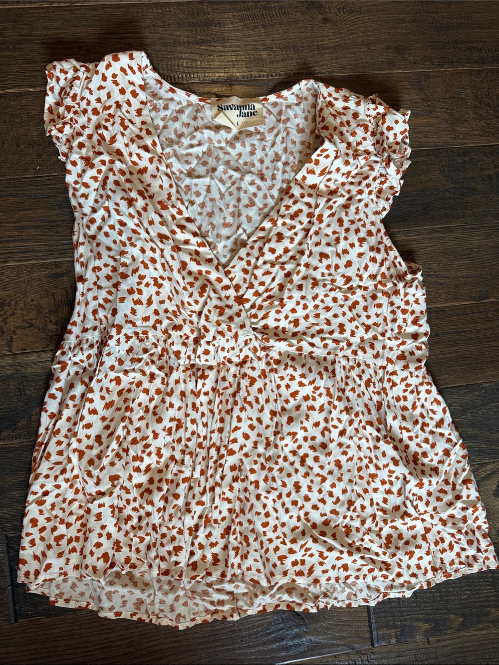 Savanna Jane White with Rust Printed Ruffle Sleeve Top